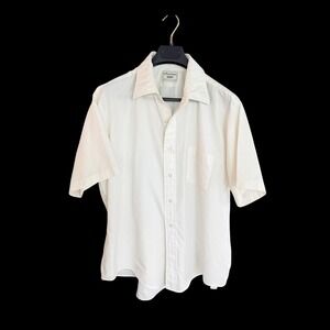 Vintage 70's Arrow Kent Mens Short Sleeve Button Down Shirt Cream Large XL